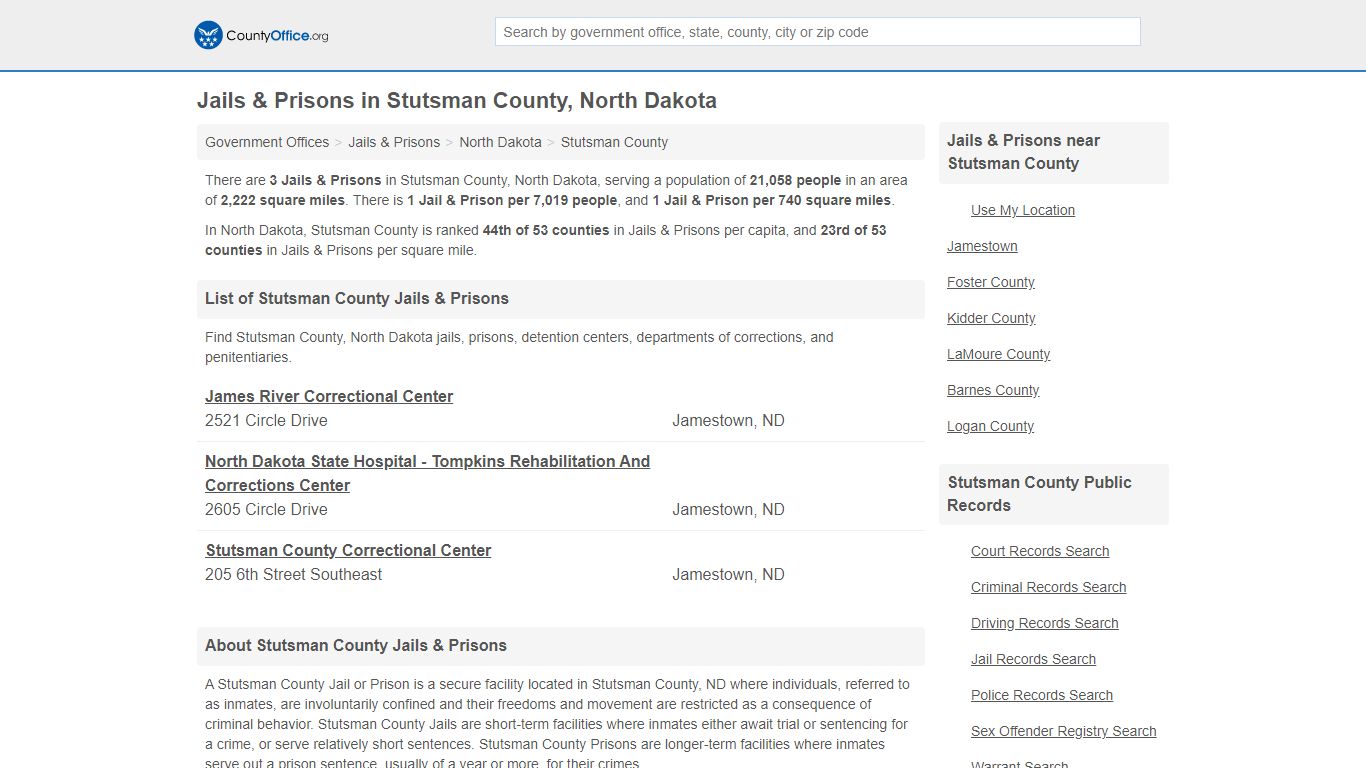 Jails & Prisons - Stutsman County, ND (Inmate Rosters ...