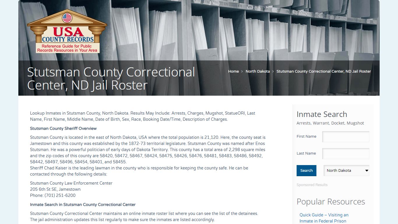 Stutsman County Correctional Center, ND Jail Roster | Name ...